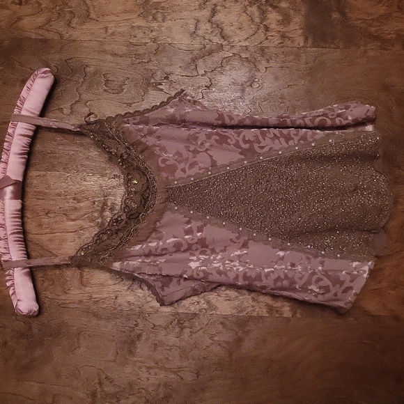 Great For Holidays 2 Piece Tie Cardigan w/Rabbit Fur Trim Camisole Top Medium - Picture 8 of 16